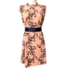 NWOT Alya True Dusty Rose Dress Birds & Flowers High Neck Sleeveless Sz. L